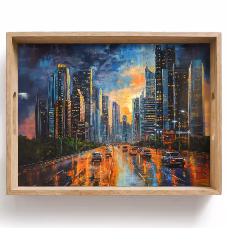 Dienblad - Auto - Skyline - Zon - Blauw — 1