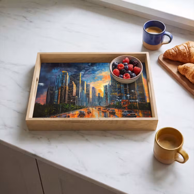 Dienblad - Auto - Skyline - Zon - Blauw — 4