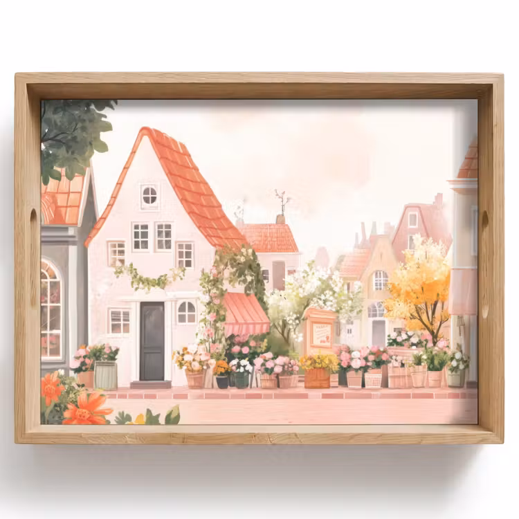 Dienblad - Bloemen - Huizen - Dorp — 1