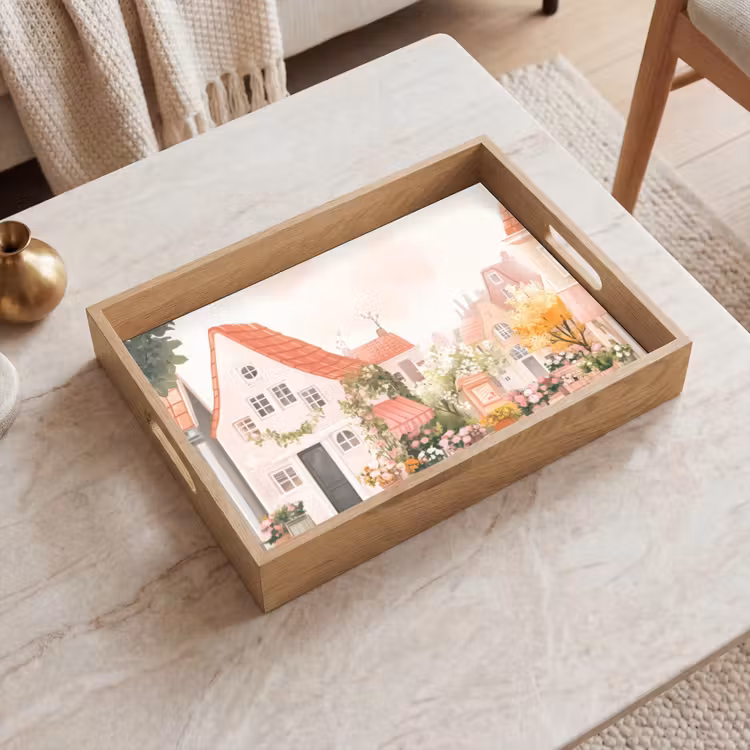 Dienblad - Bloemen - Huizen - Dorp — 2