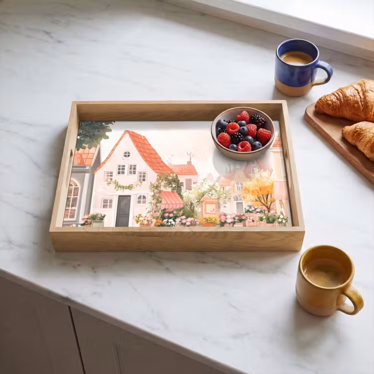 Dienblad - Bloemen - Huizen - Dorp — 4