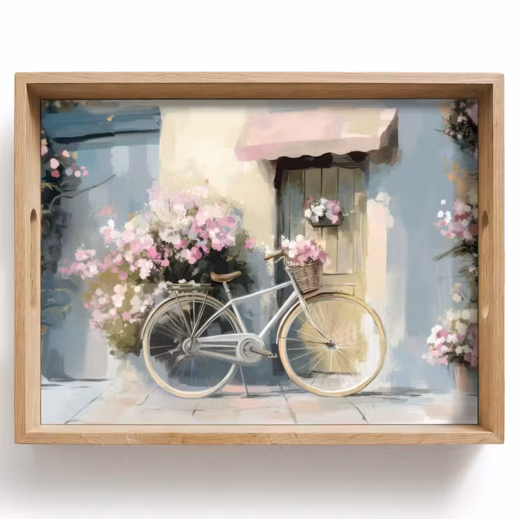 Dienblad - Fiets - Pastelkleuren - Bloemen — 1