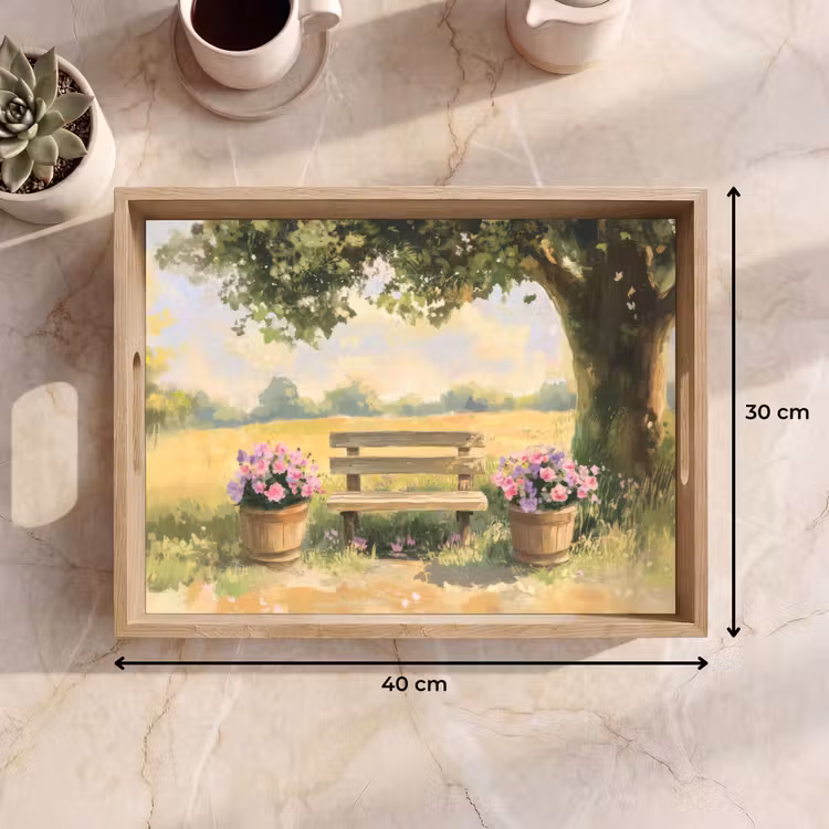 Dienblad - Houten bankje - Bloempotten - Landschap — 9