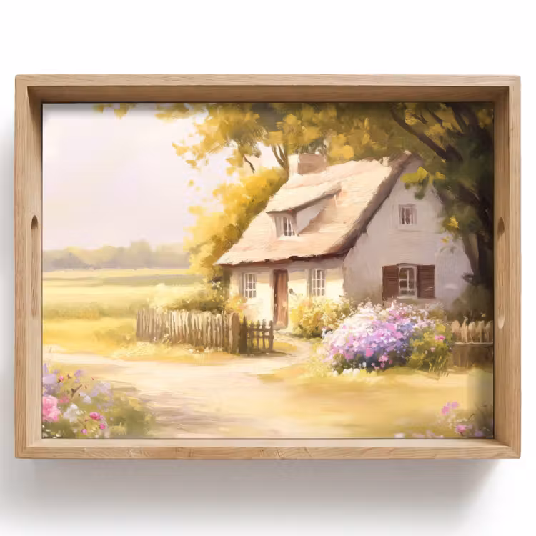 Dienblad - Huisje - Hout - Bloemen — 1