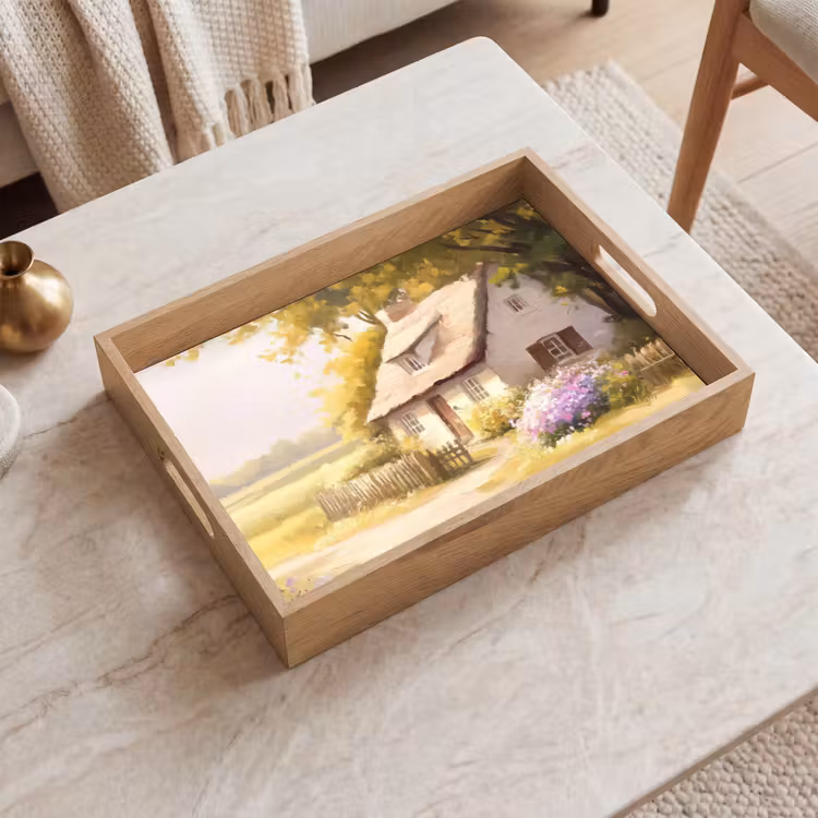 Dienblad - Huisje - Hout - Bloemen — 2