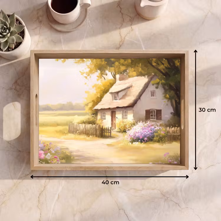 Dienblad - Huisje - Hout - Bloemen — 9