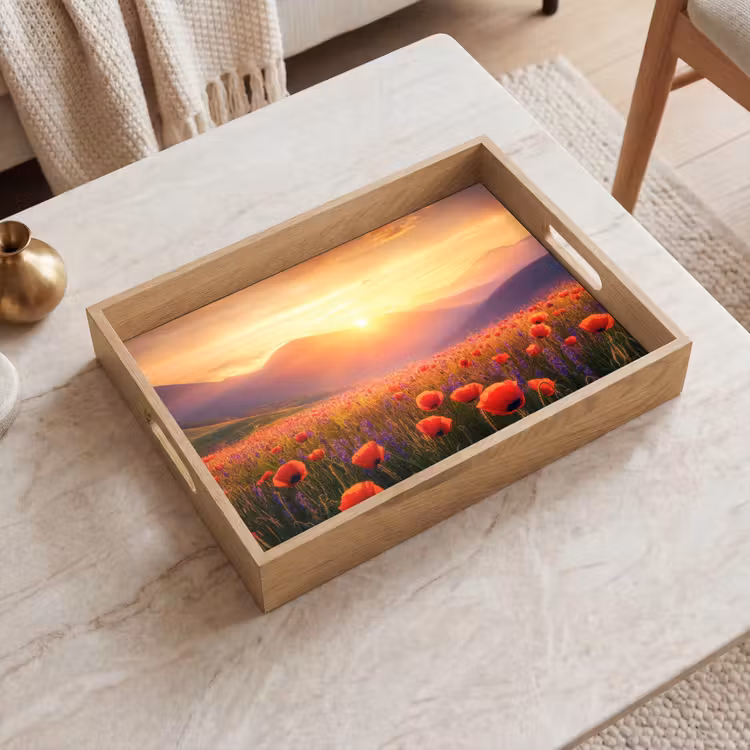 Dienblad - Landschap - Zonsondergang - Bloemenveld — 2