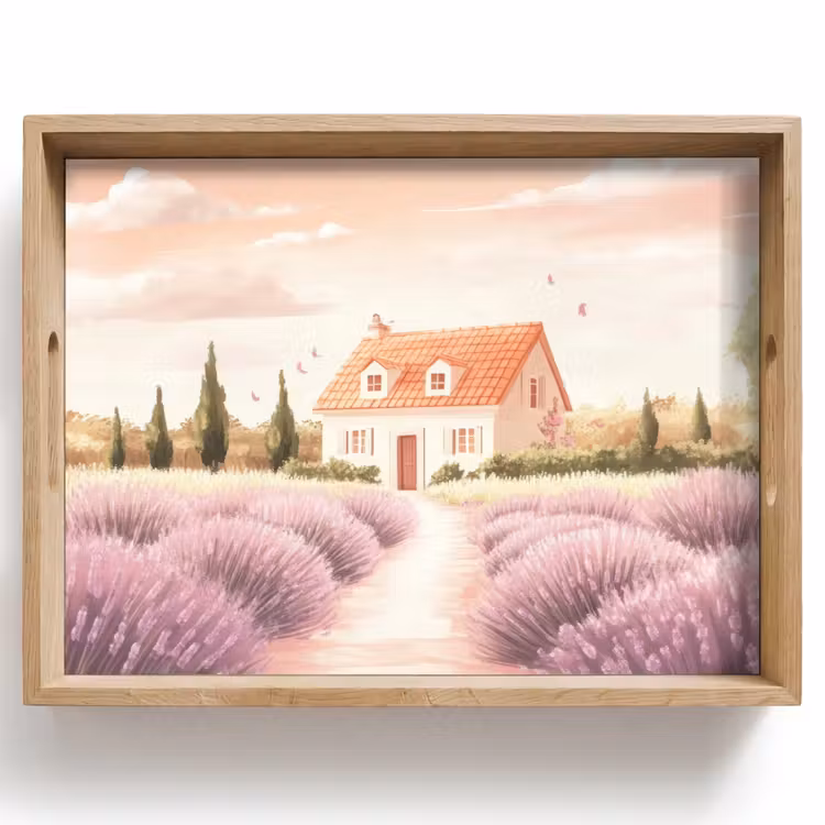Dienblad - Lavendelveld - Huis - Paars — 1