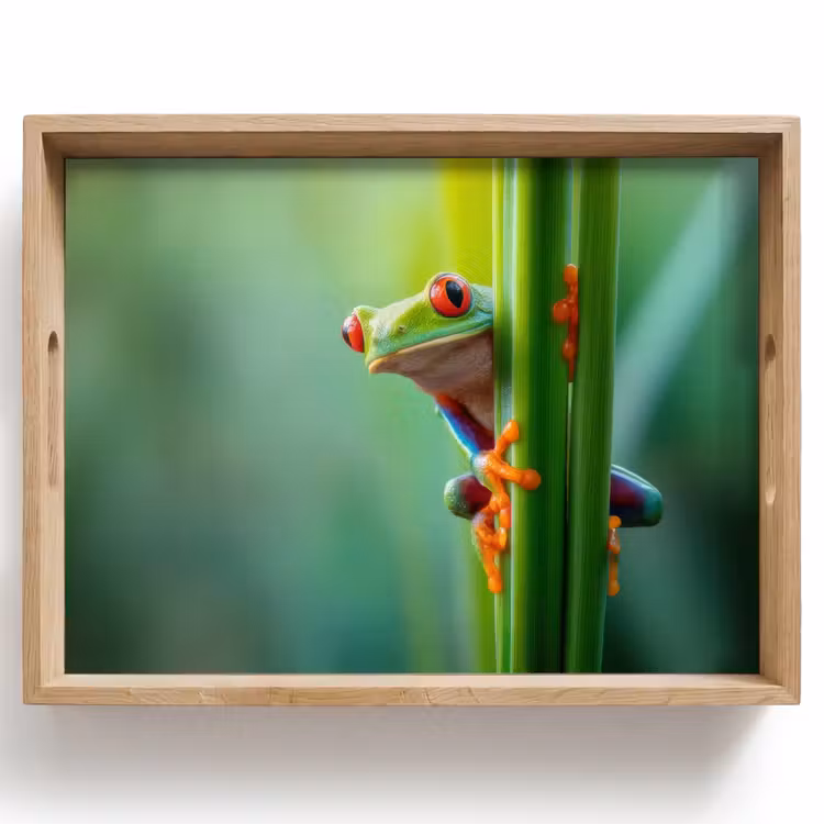 Dienblad - Groene kikker - Nieuwsgierig - Gras — 1