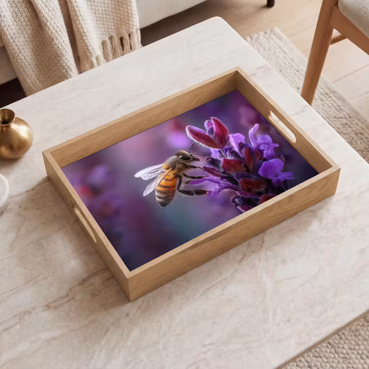 Dienblad - Honingbij - Paarse bloemen - Details — 2