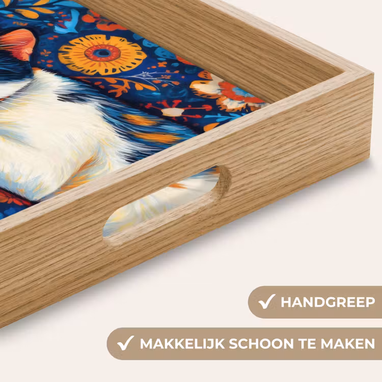 Dienblad - Kat - Bloemenpatroon - Blauw - Oranje — 5