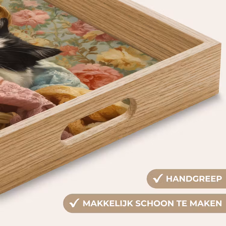 Dienblad - Kat - Bloemenprint - Rieten mand — 5