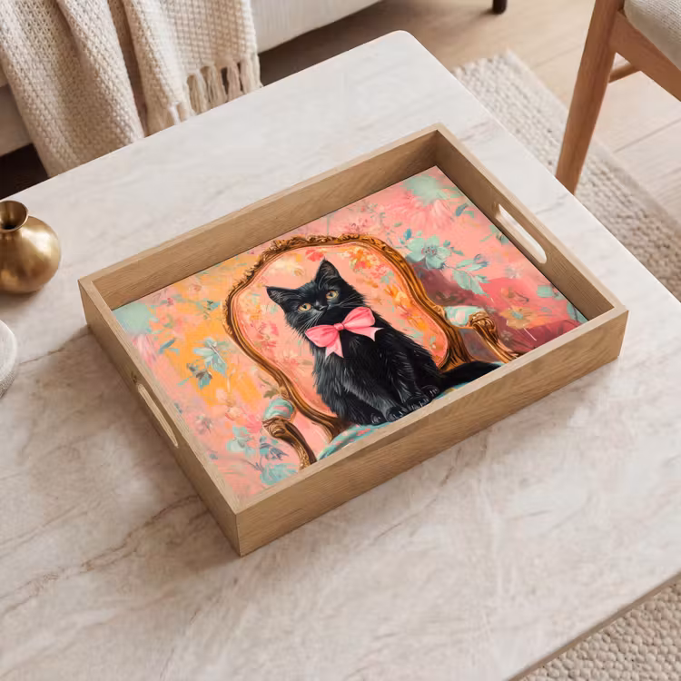 Dienblad - Kat - Roze - Stoel met bloemenmotief — 2