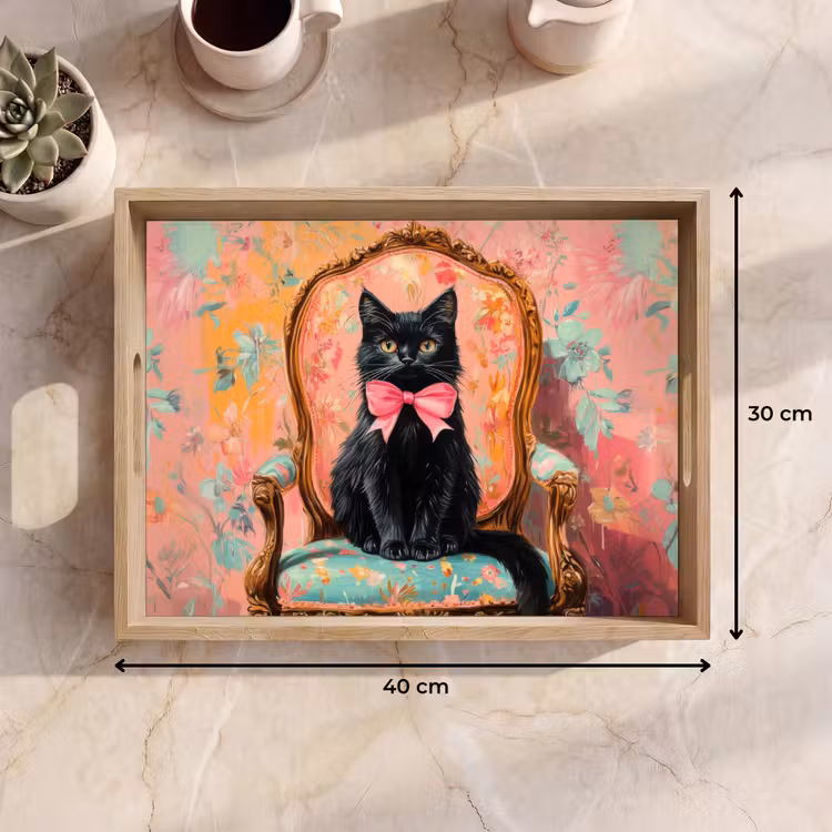 Dienblad - Kat - Roze - Stoel met bloemenmotief — 9