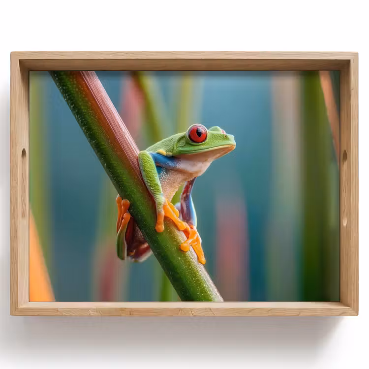 Dienblad - Kleurrijke kikker - Groene stengel - Alert — 1