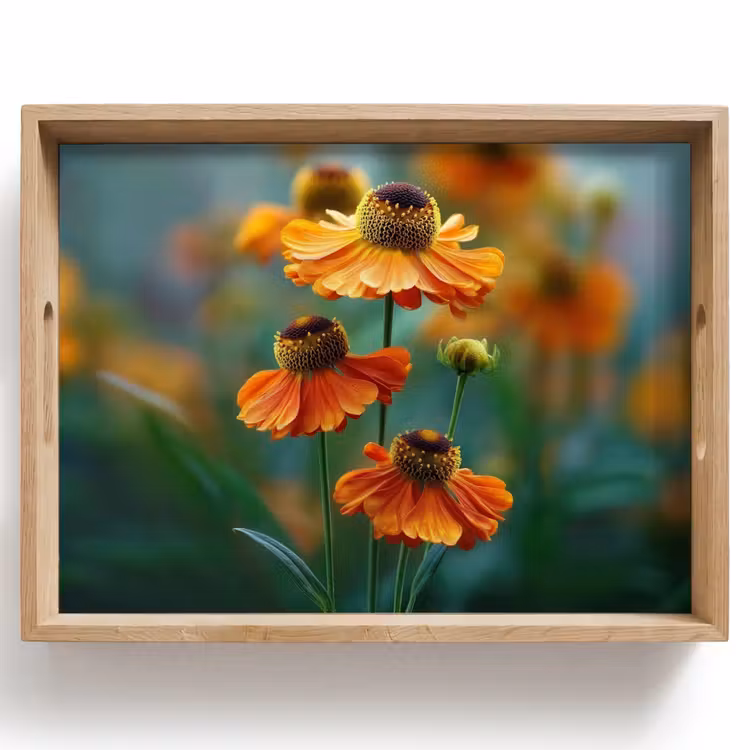 Dienblad - Oranje bloemen - Levendig - Wazige achtergrond — 1