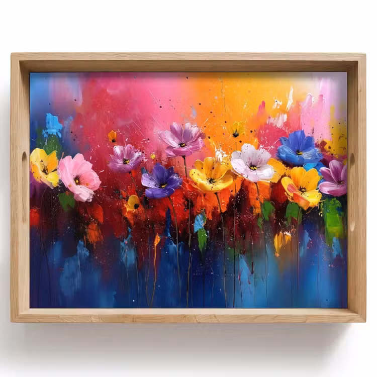 Dienblad - Fantasiebloemen - Verf - Speels — 1