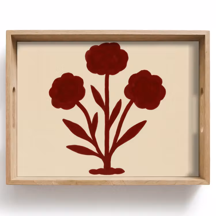 Dienblad - Bloemen - Bladeren - Rood - Minimalistisch — 1