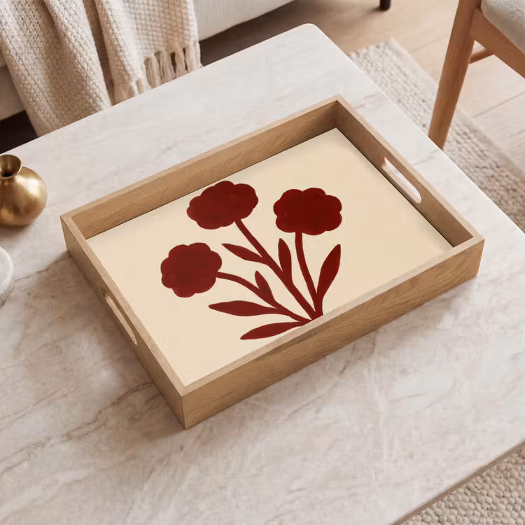 Dienblad - Bloemen - Bladeren - Rood - Minimalistisch — 2