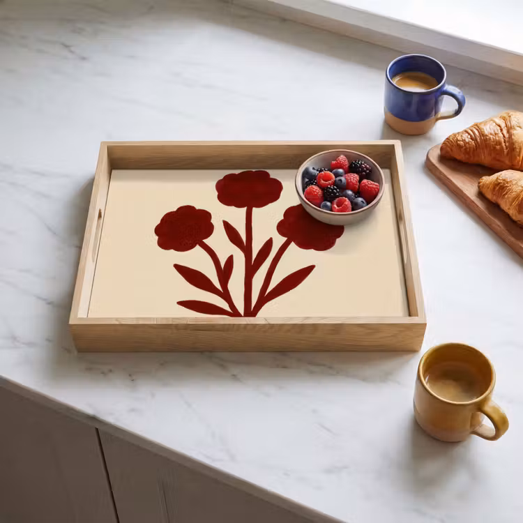 Dienblad - Bloemen - Bladeren - Rood - Minimalistisch — 4