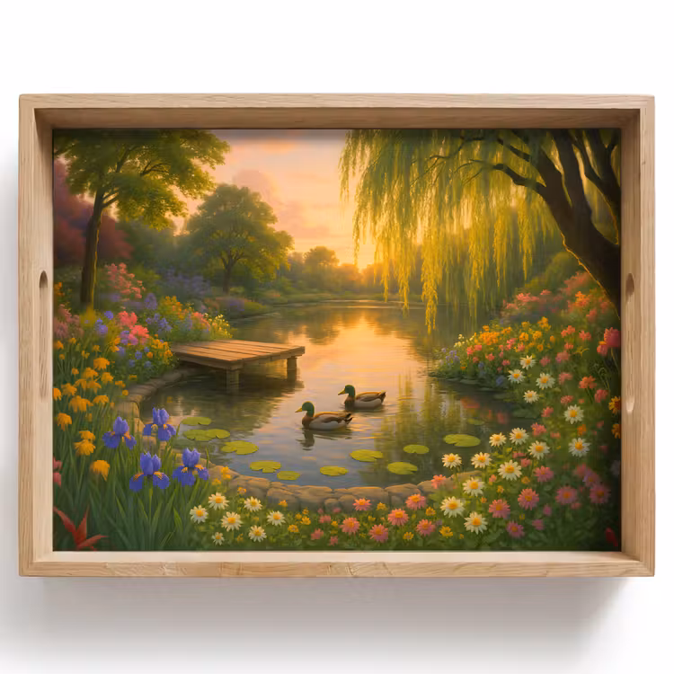 Dienblad - Eenden - Vijver - Bloemen — 1