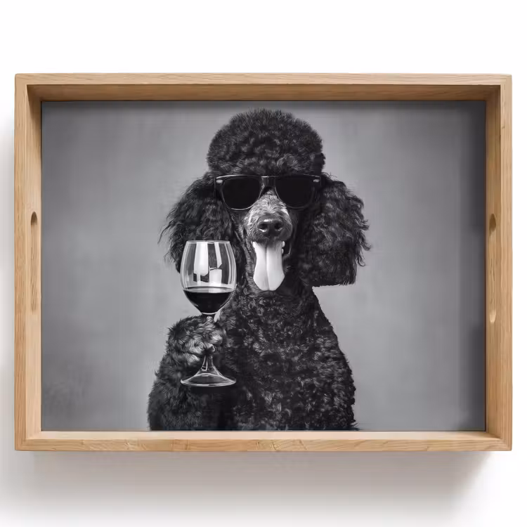 Dienblad - Hond - Krullen - Zonnebril - Wijn — 1