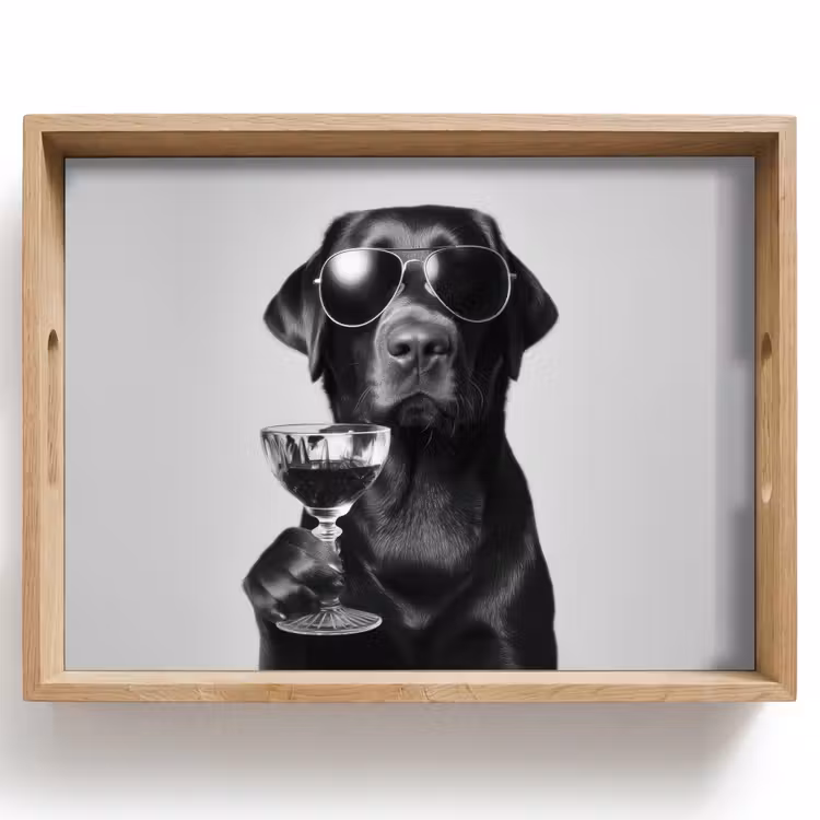 Dienblad - Hond - Zwart - Wijnglas - Zonnebril — 1