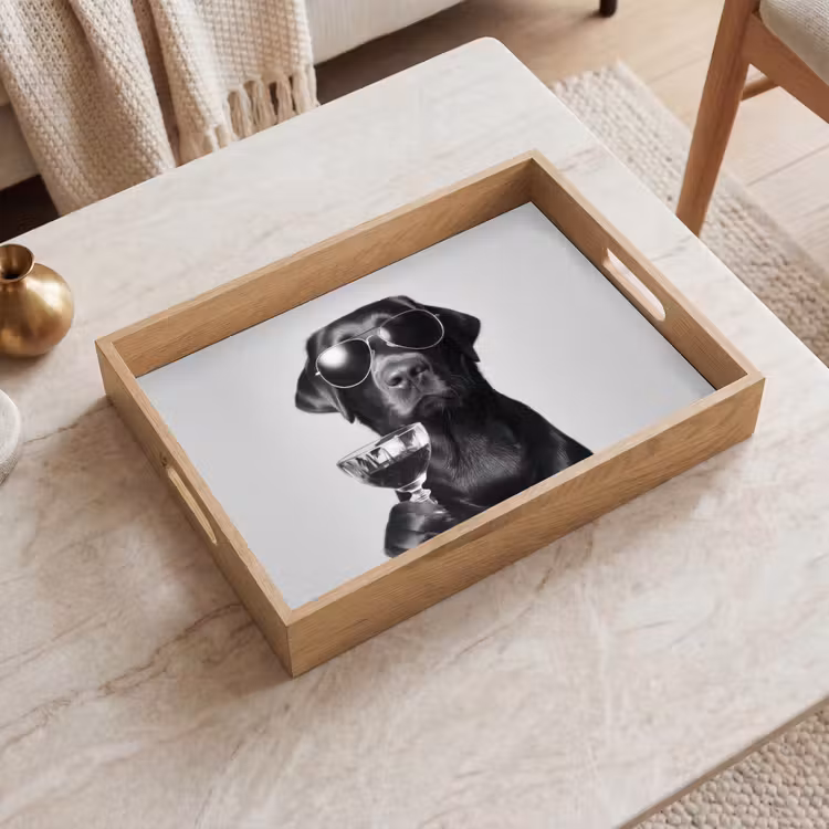 Dienblad - Hond - Zwart - Wijnglas - Zonnebril — 2