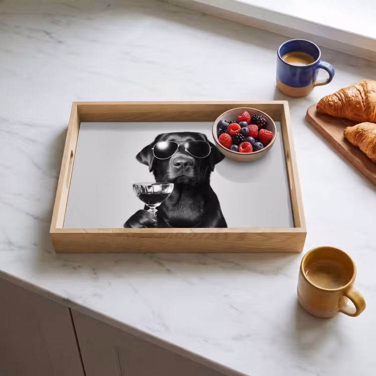 Dienblad - Hond - Zwart - Wijnglas - Zonnebril — 4