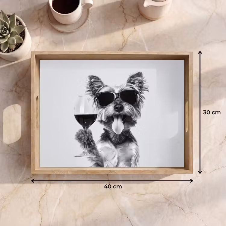 Dienblad - Hondje - Wijnglas - Zonnebril - Enthousiast — 9