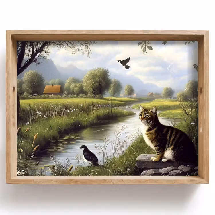 Dienblad - Kat - Beekje - Weide — 1
