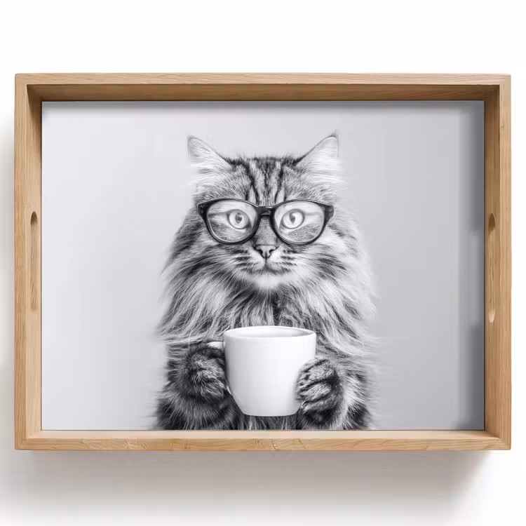 Dienblad - Kat - Bril - Mok - Pluizig — 1