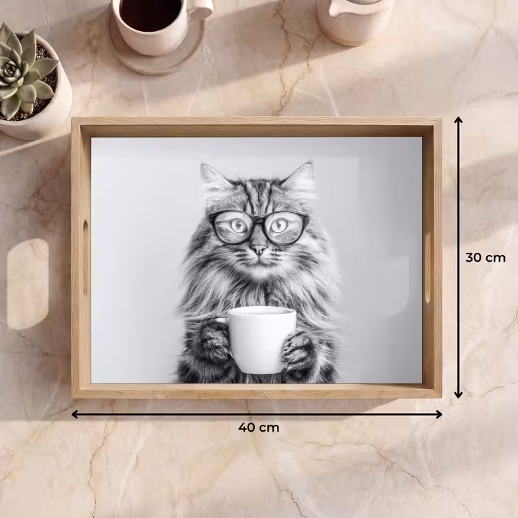 Dienblad - Kat - Bril - Mok - Pluizig — 9