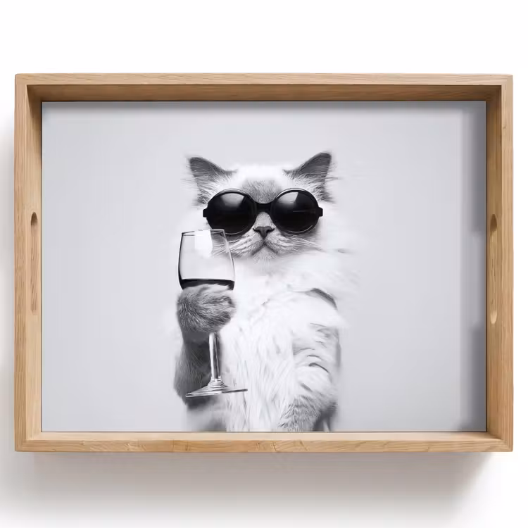 Dienblad - Kat - Zonnebril - Wijnglas - Langharig — 1