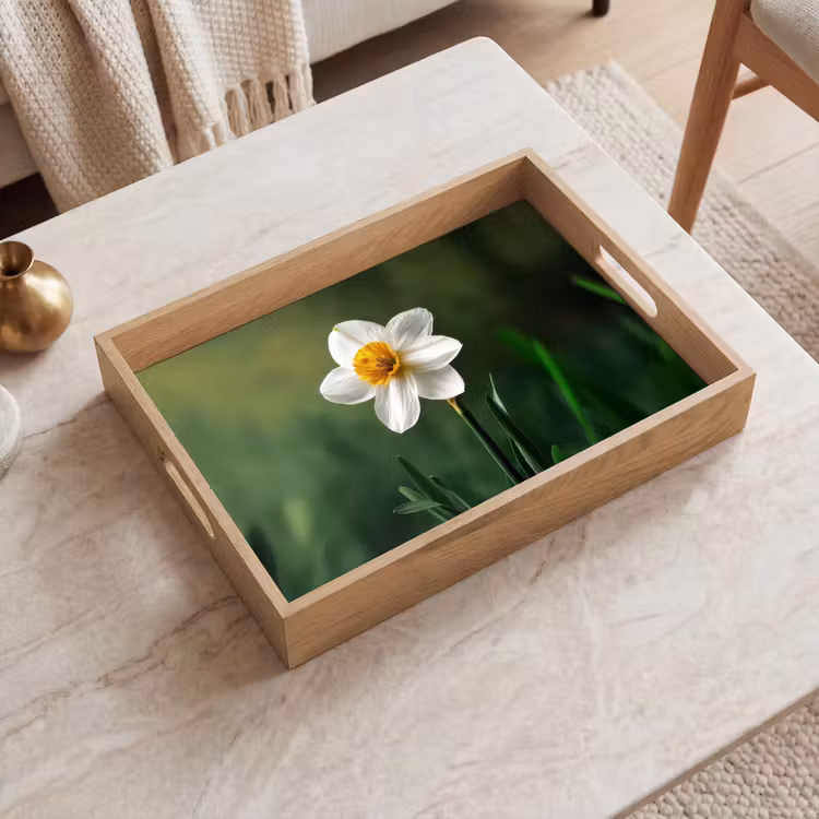 Dienblad - Narcis - Bloem - Wit - Grassprieten — 2