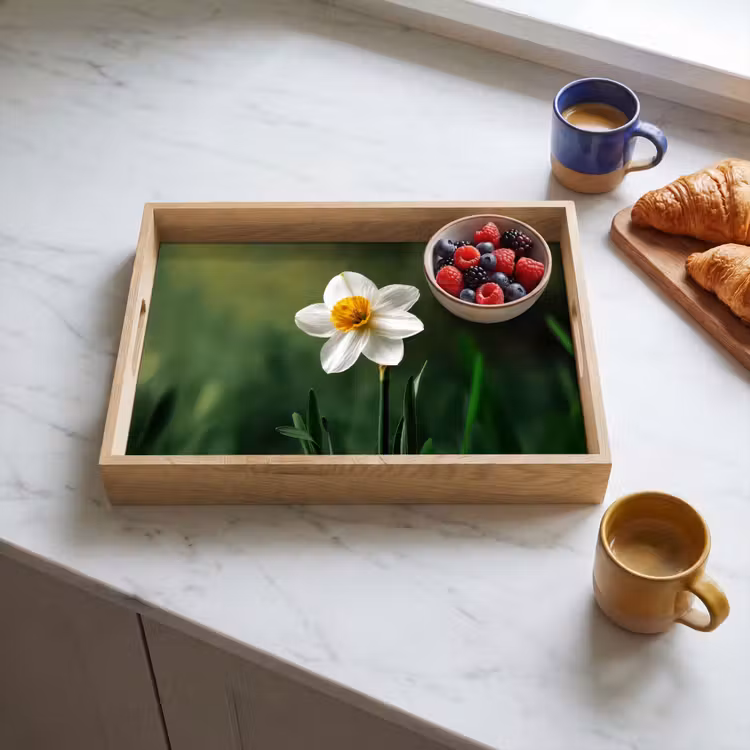 Dienblad - Narcis - Bloem - Wit - Grassprieten — 4