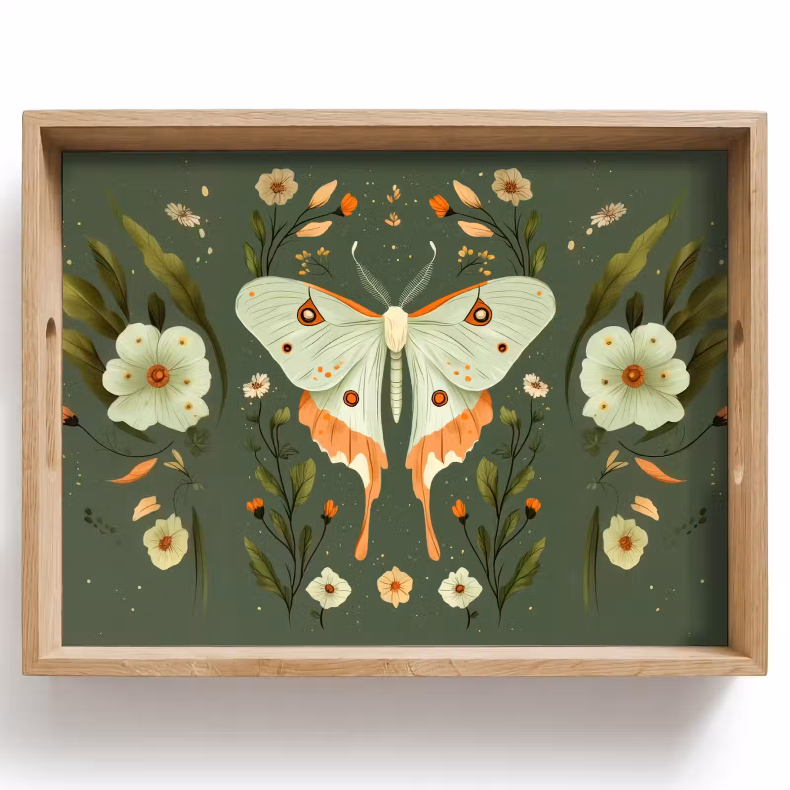 Dienblad - Bloemen - Bladeren - Olijfgroen - Vlinder — 1