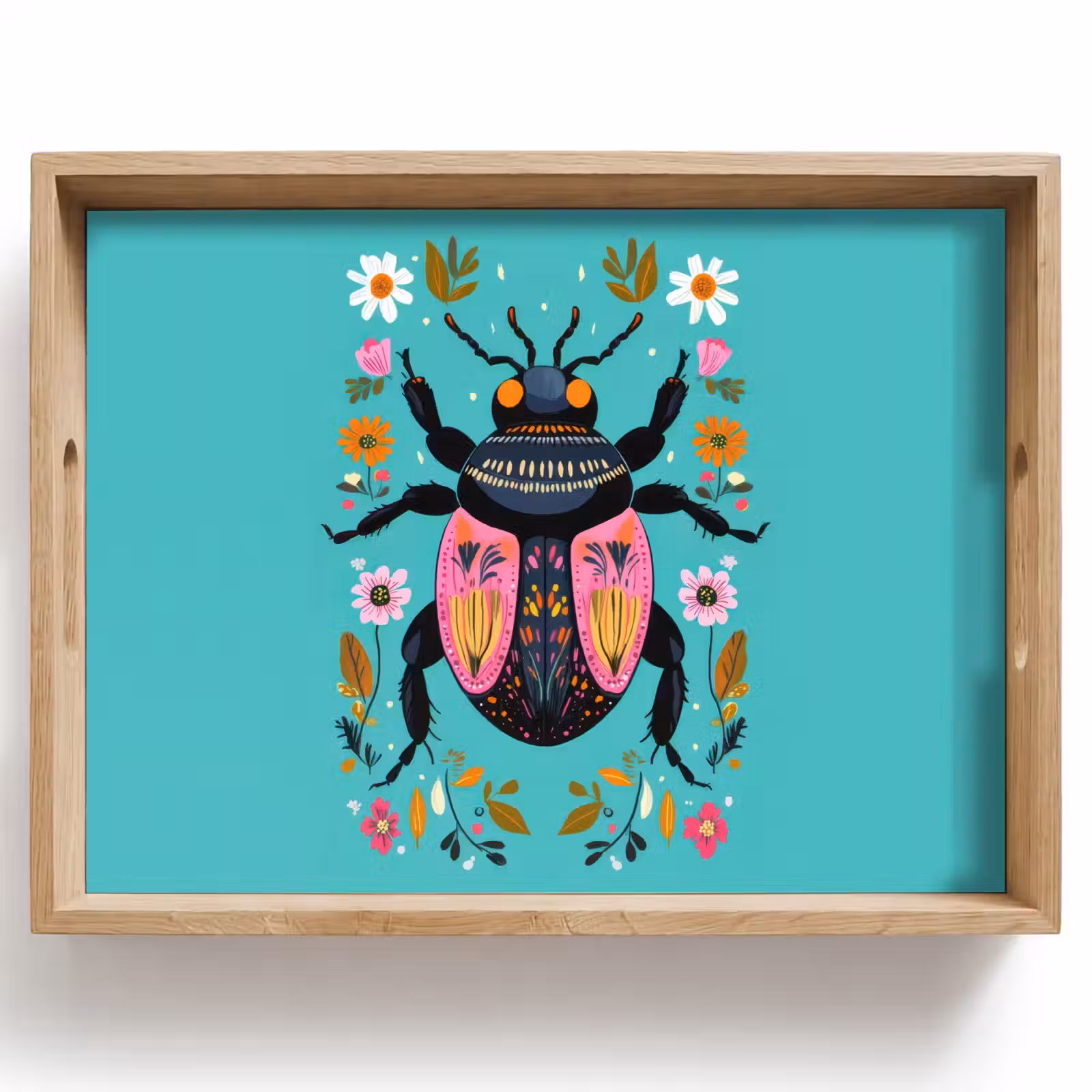 Dienblad - Kever - Bloemmotieven - Turquoise - Bladeren — 1