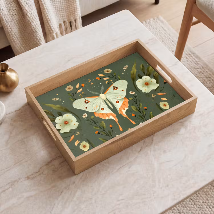 Dienblad - Bloemen - Bladeren - Olijfgroen - Vlinder — 2