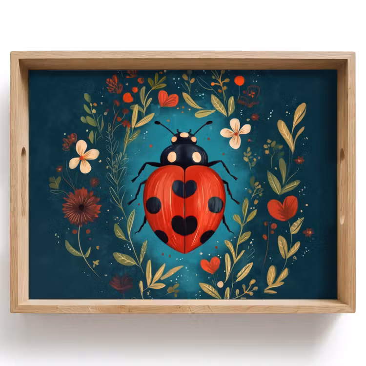 Dienblad - Bloemen - Lieveheersbeestje - Hartje - Rood — 1