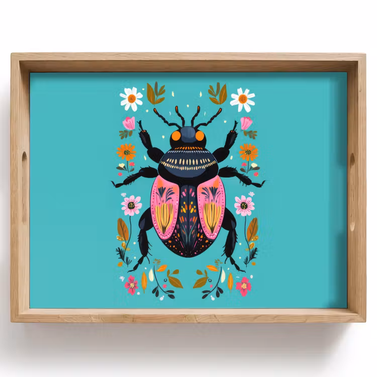 Dienblad - Kever - Bloemmotieven - Turquoise - Bladeren — 1