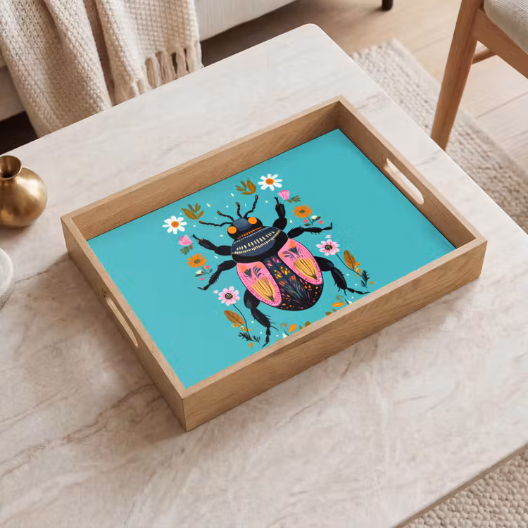 Dienblad - Kever - Bloemmotieven - Turquoise - Bladeren — 2