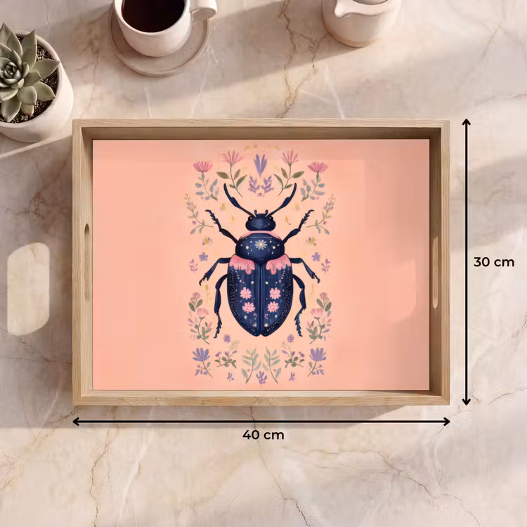 Dienblad - Kever - Donkerblauw - Bloemen - Sierlijk — 9