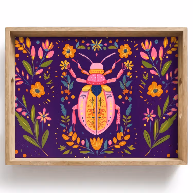 Dienblad - Kever - Felgekleurd - Bloemen - Bladeren — 1