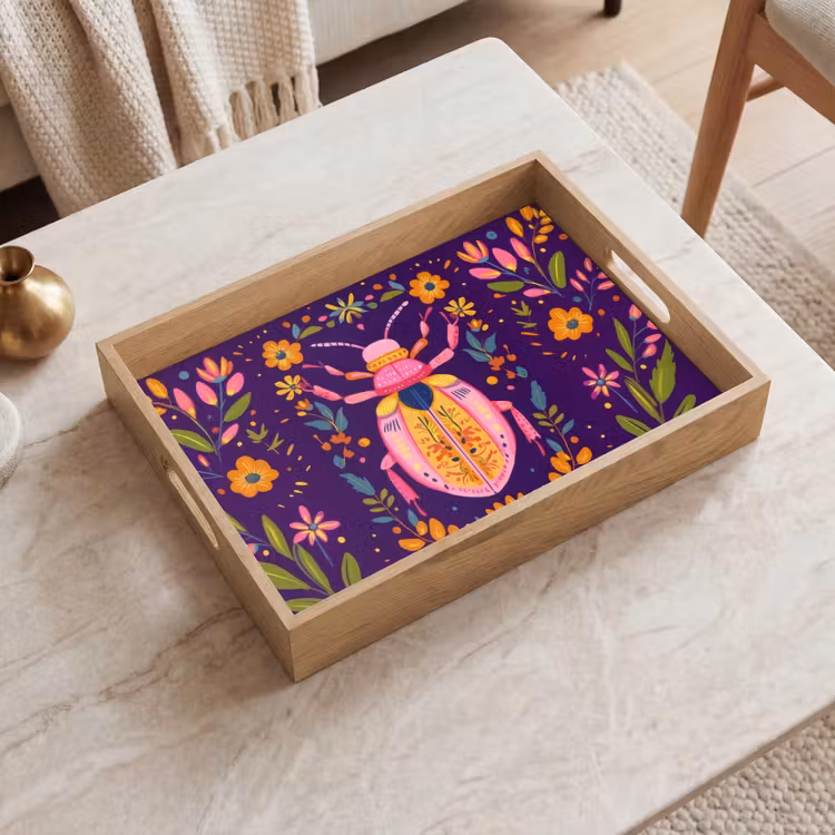 Dienblad - Kever - Felgekleurd - Bloemen - Bladeren — 2
