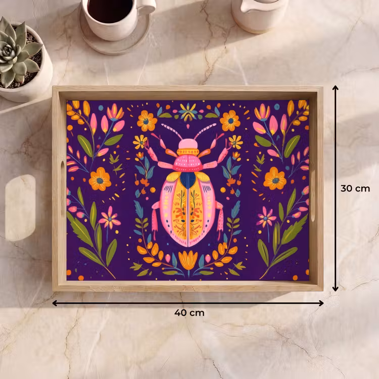 Dienblad - Kever - Felgekleurd - Bloemen - Bladeren — 9
