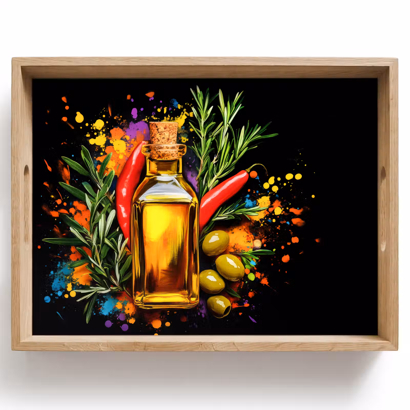 Dienblad - Olijfolie - Graffiti - Peper - Olijven - Modern — 1