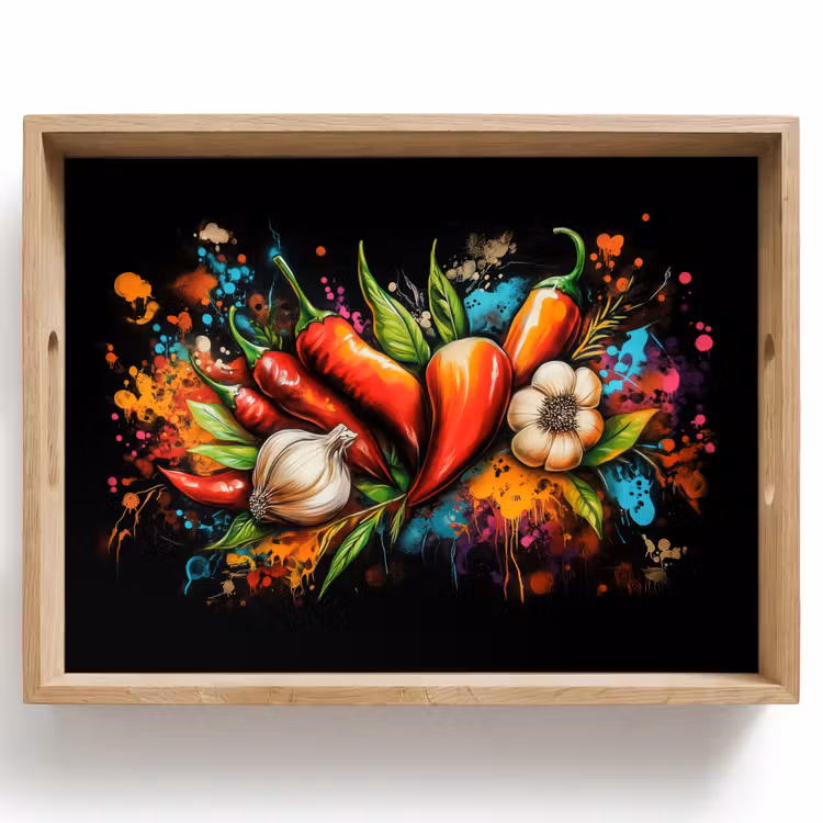 Dienblad - Groente - Peper - Knoflook - Graffiti - Verf - Kleurrijk — 1