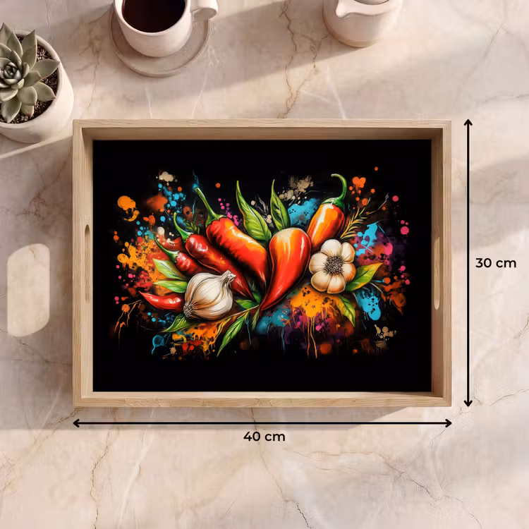Dienblad - Groente - Peper - Knoflook - Graffiti - Verf - Kleurrijk — 9