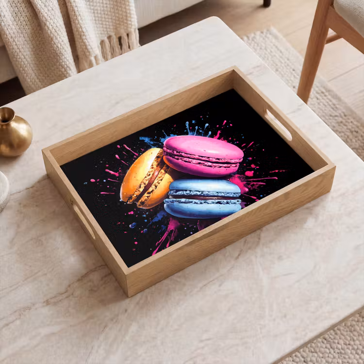 Dienblad - Macarons - Dessert - Graffiti - Kleurrijk - Roze - Blauw - Geel — 2
